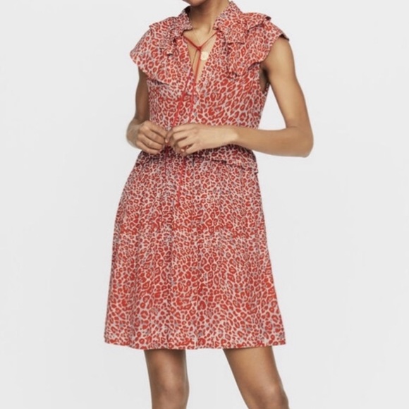 Maje chiffon leopard print orange dress - Picture 1 of 9